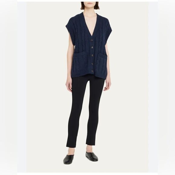 NSF Ginny chunky cable knit sweater vest with distressing in navy. NWT Large - Picture 1 of 8